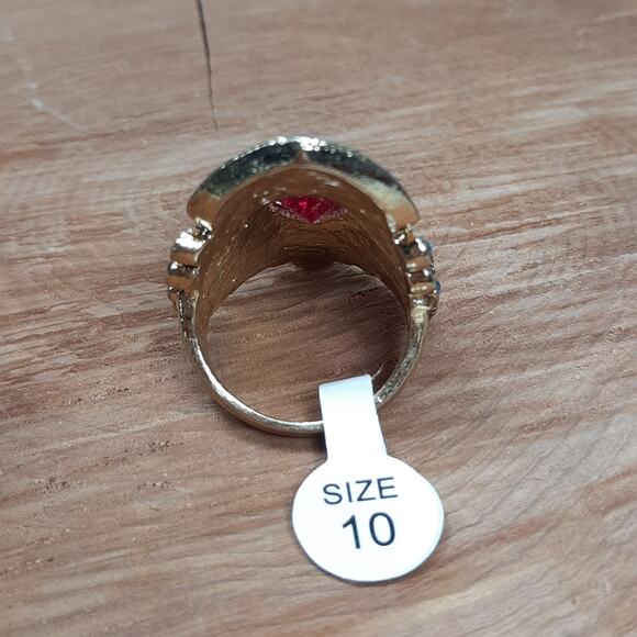 NWT Large Colorful Bohemian Statement Ring Women's Size 10 Gold Tone, Blue, Pink - Picture 3 of 5